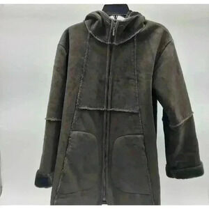 1 Madison Women's GreenHooded Fur Lined Winter Coat S Vintage Russia Grunge Goth